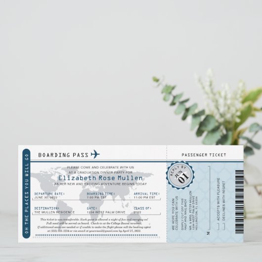 Abschluss World Traveller Boarding Einladung (Stehend Vorderseite)