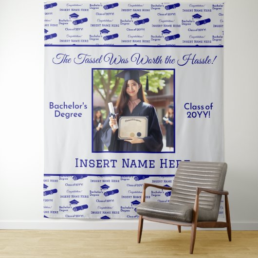 Abschluss wünscht Cap Diploma Foto Blue Background Wandteppich (Beispiel)