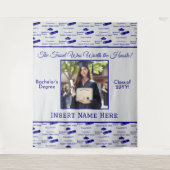 Abschluss wünscht Cap Diploma Foto Blue Background Wandteppich (Vorderseite)