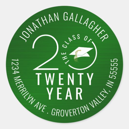 Abschluss Year Metallische Grüne Rücksendeadresse Runder Aufkleber (Vorderseite)