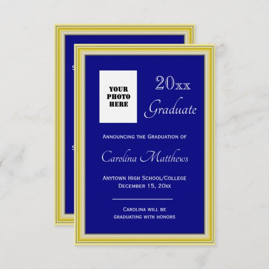 Abschluss Yellow Gold Frame Blue Abschluss Ankündigung (Vorne/Hinten)