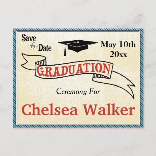 Abschluss Zeremonie oder Party Save the Date Ankündigungspostkarte (Vorderseite)