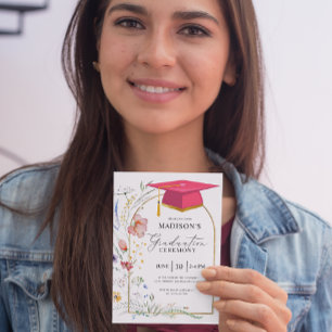 Abschluss Zeremonie Wildblumen Pink Grad Hat Einladung