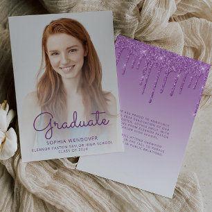 Abschlussankündigung 2026 Foto Lila Glitter Einladung
