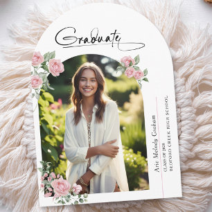 Abschlussankündigung mit Foto im Pink Roses Script Einladung