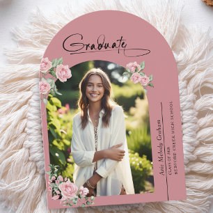 Abschlussankündigung mit Foto im Pink Roses Script Einladung