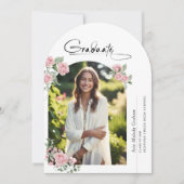 Abschlussankündigung mit Foto im Pink Roses Script Einladung (Vorderseite)