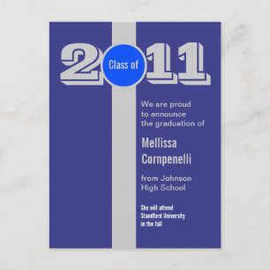 Abschlussankündigung Postkarte Silber Blau PC170