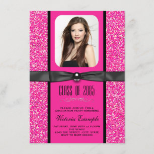 Abschlussanzeigen mit heißem rosa Glitter Einladung