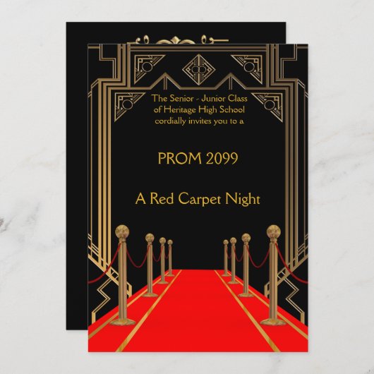 Abschlussball Älter-Junior, Gatsby Art, roter Einladung (Vorne/Hinten)