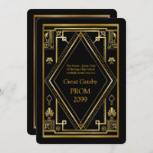 Abschlussball Älter-Junior, großes Gatsby, Gold, Einladung (Vorne/Hinten)