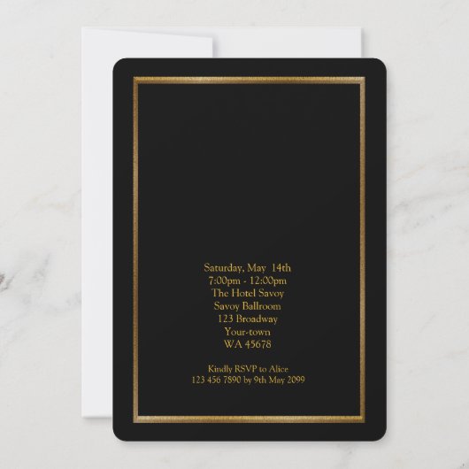 Abschlussball Älter-Junior, großes Gatsby, Gold, Einladung (Rückseite)