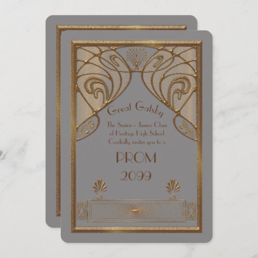 Abschlussball Älter-Junior, großes Gatsby, Gold, Einladung (Vorne/Hinten)
