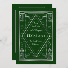 Abschlussball Älter-Junior, grün, silbern, Einladung