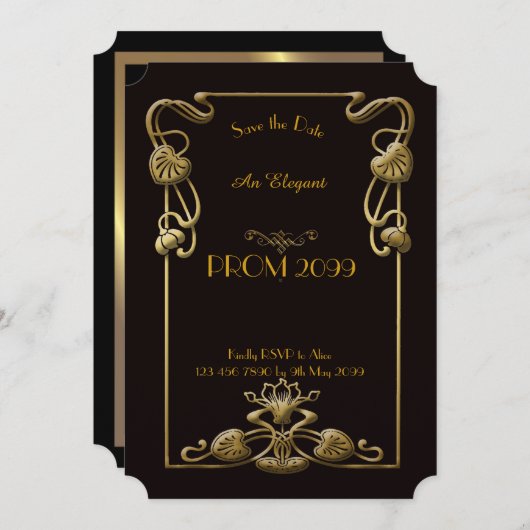 Abschlussball Älter-Junior, schwarzes Gold Einladung (Vorne/Hinten)