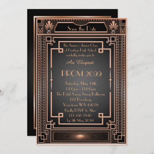 Abschlussball Älter-Junior, weißes Einladung (Vorne/Hinten)