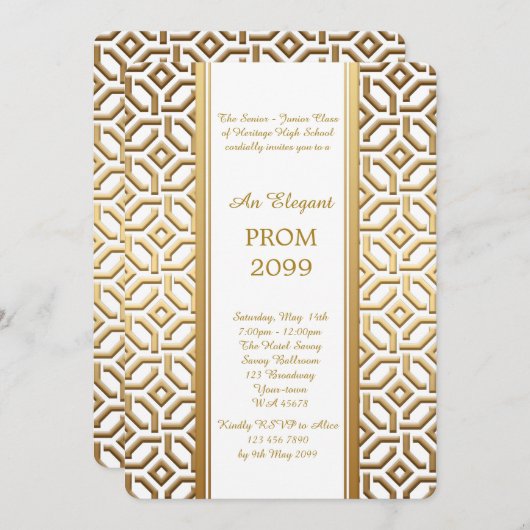 Abschlussball Älter-Junior, weißes Gold Einladung (Vorne/Hinten)