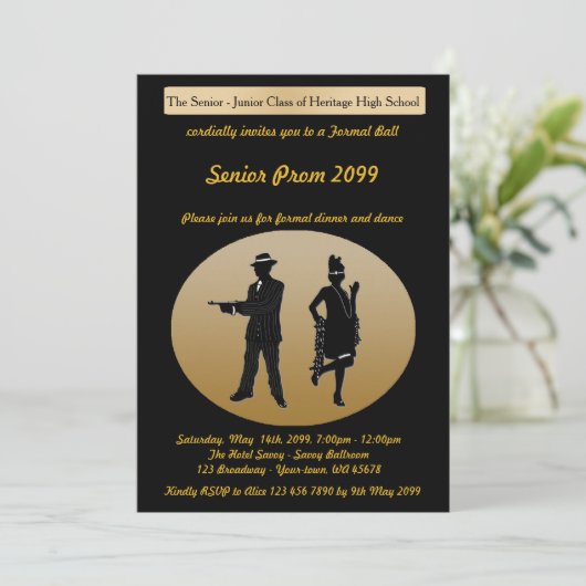 Abschlussballsenior, Gatsby Art, Schwarzes u. Einladung (Stehend Vorderseite)