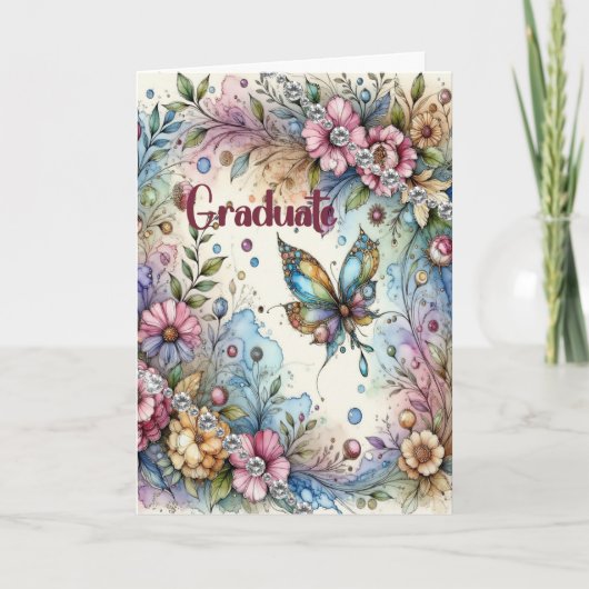 Abschlussblumen der achten Klasse & Schmetterling Karte (Vorderseite)