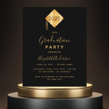 Abschlussfeier 2023 Party schwarz-goldene Einladun