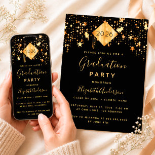 Abschlussfeier 2023 Party Toppers Schwarz Gold Ste Einladung