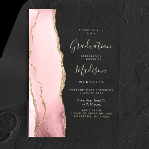 Abschlussfeier 2026 Blush Pink Gold Achat Gold Tex Acryleinladungen