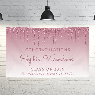 Abschlussfeier 2026 Burgunder Glitter Drip Chic Banner