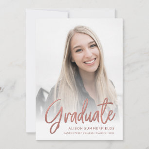 Abschlussfeier 2026 Foto Rose Gold Schrift Graduat Einladung