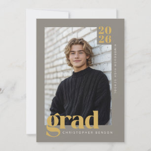 Abschlussfeier 2026 Modern Stone Gray Gold Einladung