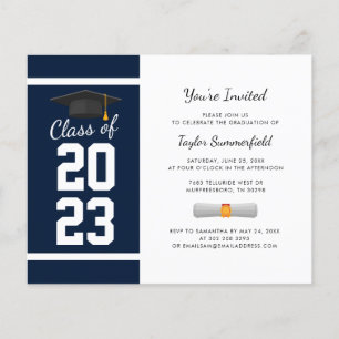 Abschlussfeier 2026 Navy Blau Moderne Party-Einlad