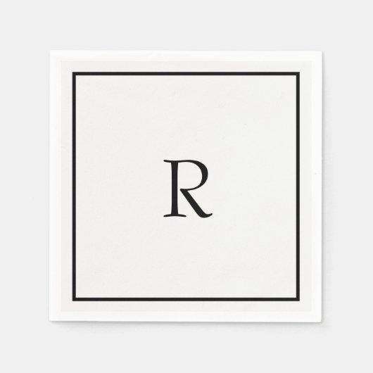 Abschlussfeier 2026 Schwarz Weiß Monogramm Initial Serviette (Vorderseite)