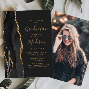 Abschlussfeier 2026 Schwarzes Gold Achat Foto Dunk Einladung