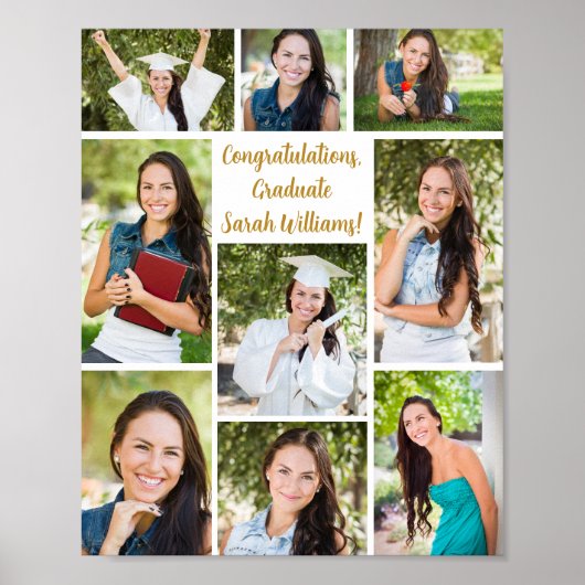 Abschlussfeier 9-Foto-Collage Gratulation Poster (Vorne)