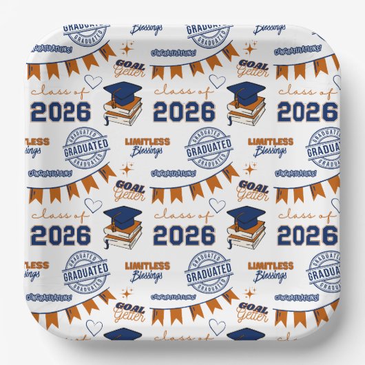 Abschlussfeier Blue Orange Klasse 2026 Pappteller (Vorderseite)