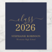 Abschlussfeier der Blue Gold Script Klasse 2026 Weinetikett (Einzelnes Label)