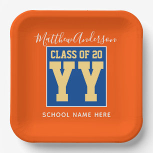 Abschlussfeier der Klasse 2026 in Orange Blau und Pappteller