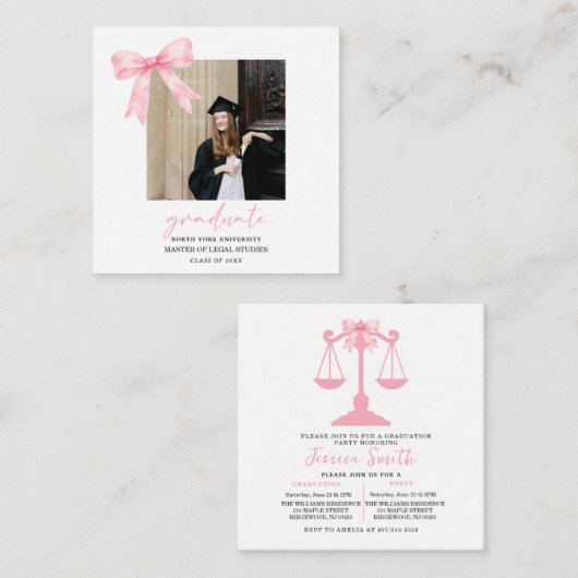 Abschlussfeier der Pink Bow Law University Begleitkarte (Vorne/Hinten)