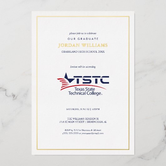 Abschlussfeier des Texas State Technical College Folieneinladung (Vorderseite)