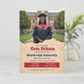 🎓Abschlussfeier-Einladung mit QR-Code und Vintage Einladung (Stehend Vorderseite)