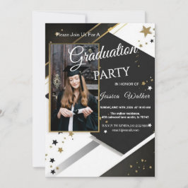 Abschlussfeier-Einladung Schwarz Gold Foto Einladung