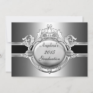 Abschlussfeier Elegant Schwarz Silber Metall Einladung