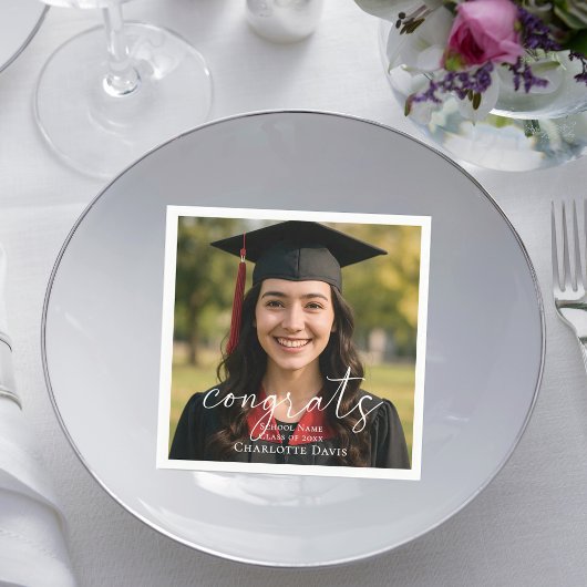 Abschlussfeier Foto Schriftzug Gratulationen Serviette