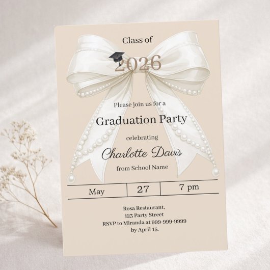 Abschlussfeier ivory bow champagne 2026 einladung