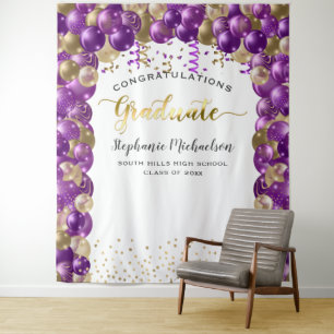 Abschlussfeier Lila Gold Luftballons Girlanden Wandteppich