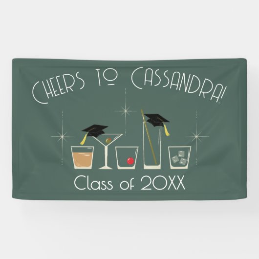 Abschlussfeier mit Hut und Cocktail Banner (Horizontal)