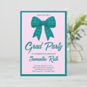 Abschlussfeier mit Teal-Gingham-Schleife Einladung (Stehend Vorderseite)