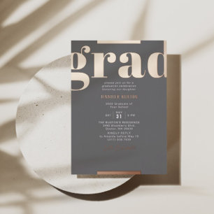 Abschlussfeier Modern Bold Grau Rose Gold Folieneinladung