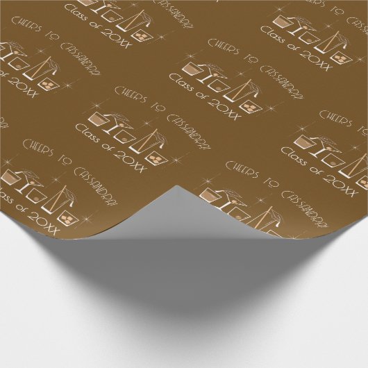 Abschlussfeier Mütze und Cocktail braun Geschenkpapier (Ecke)