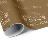Abschlussfeier Mütze und Cocktail braun Geschenkpapier (Rolleneckpunkt)