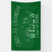 Abschlussfeier Mütze und Cocktail dunkelgrün Banner (Vertikal)